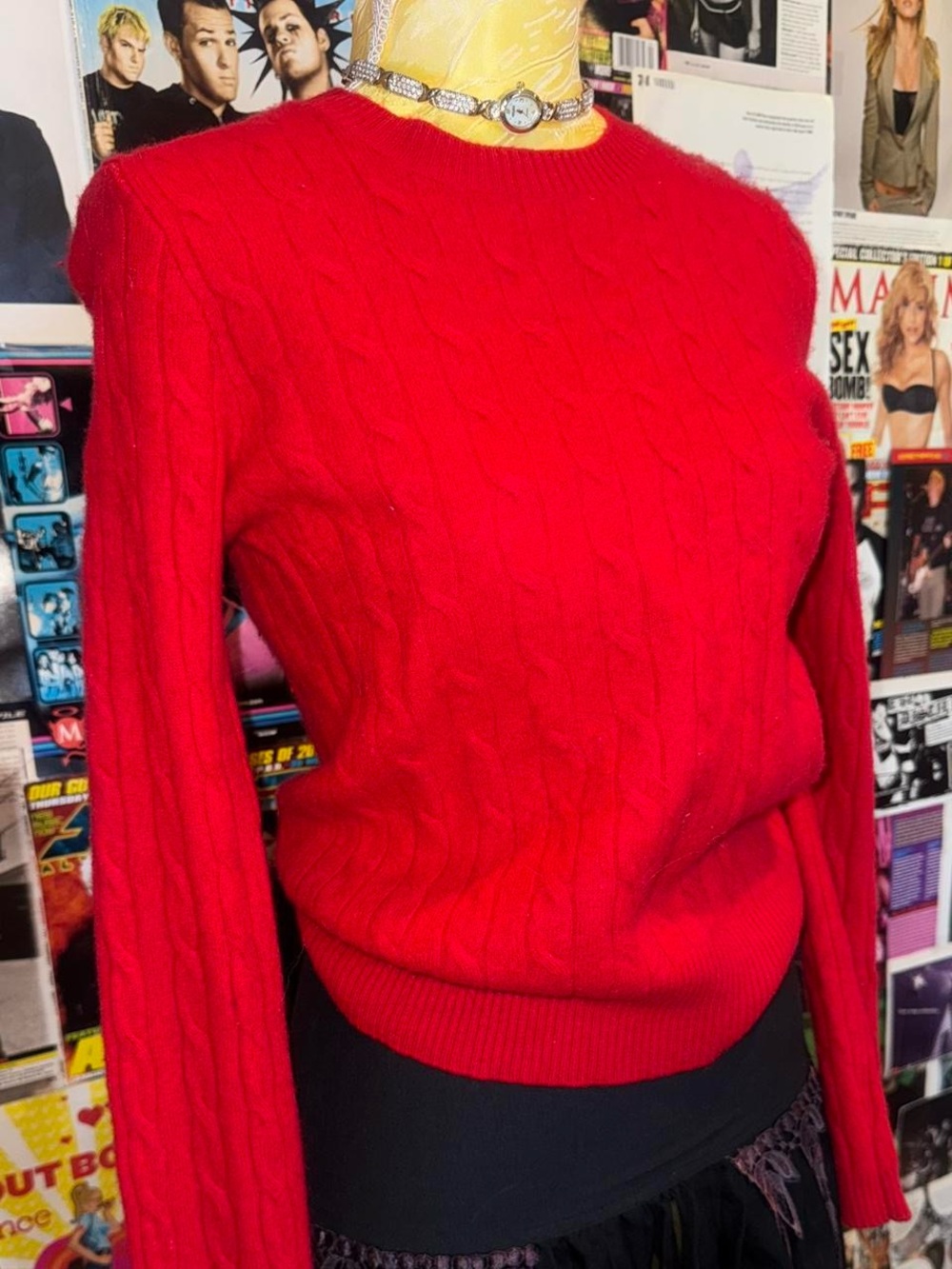 Classic Cable-Knit Red Women's Sweater
